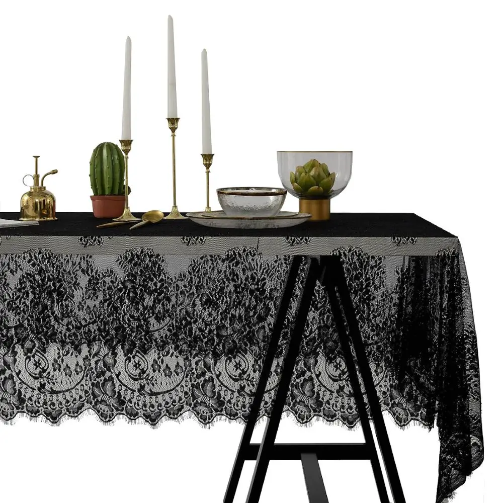 Ultra light soft lace Tablecloth Hollow Black White Cloth napkin cafe book table Cloth Home Hotel Textile romantic Decoration