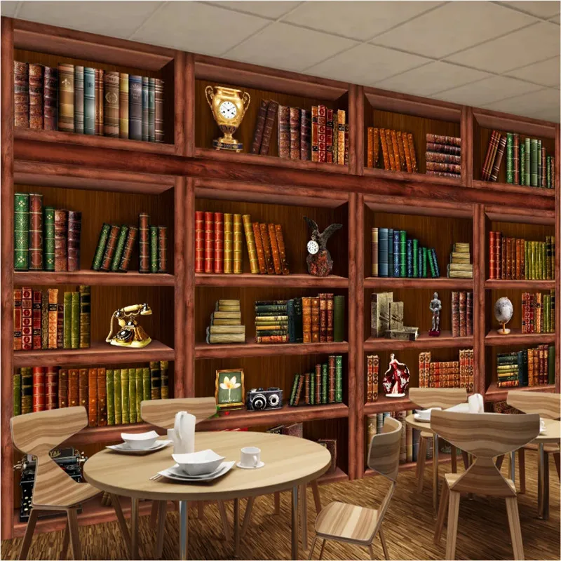 Европейский ретро книжная полка книжный шкаф 3D фото обои для офиса кабинет