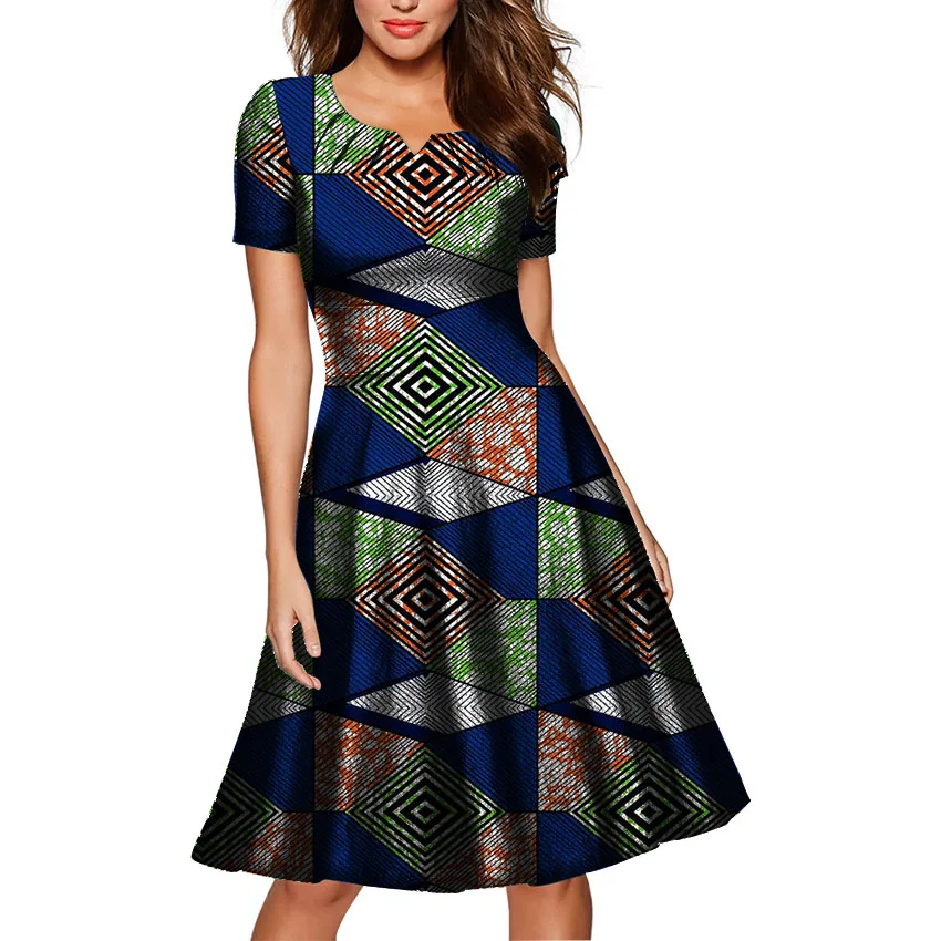 Модные женские платья с короткими рукавами в африканском стиле принтом Дашики