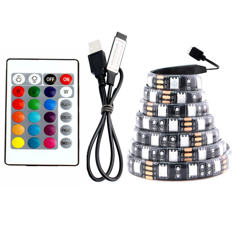 24Key Controller Set 5 в USB Светодиодная лента RGB PC 5050 60 Светодиодный/m водонепроницаемый 50 см-5 м RGB USB светодиодный светильник гибкая 5 в Ambi светильник ТВ контроллер подсветки - Испускаемый цвет: 24Key Controller Set