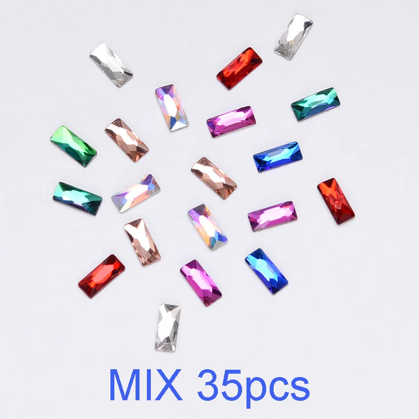 MIX 35pcs 10 шт. Стразы для ногтей прямоугольник 3x7 мм с плоским основанием, для ногтей украшения камней ногтей искусство dekor бриллианты Маникюр decoracion YHA166 - Цвет: MIX 35pcs