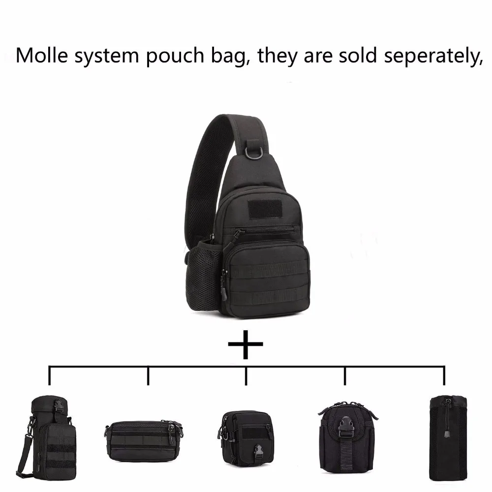 Tactical Shoulder Backpack Military Men's Crossbody Chest Bag Hiking Molle Sling Protable Bag With Bottle Mesh Holder