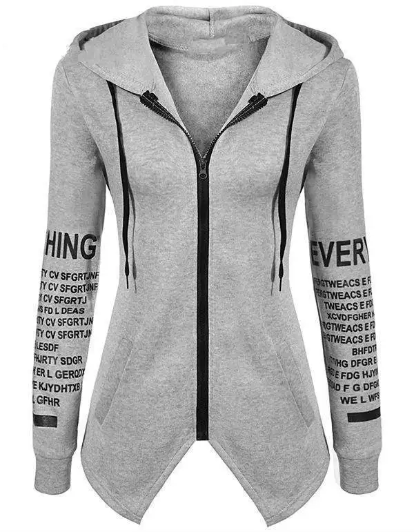 Plus Size S-5XL Autumn Winter Women Hoodies Sweatshirts Letter Print Pullover Harajuku Zipper Irregular Top Sportswear | Женская одежда