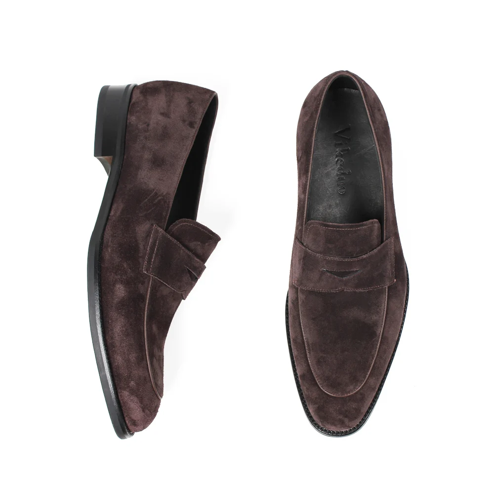 VIKEDUO New Brown Loafers Shoes For Men Handmade Patina Blake Casual Footwear Cow Suede Wedding Zapato Hombre Slip-on Flat | Обувь