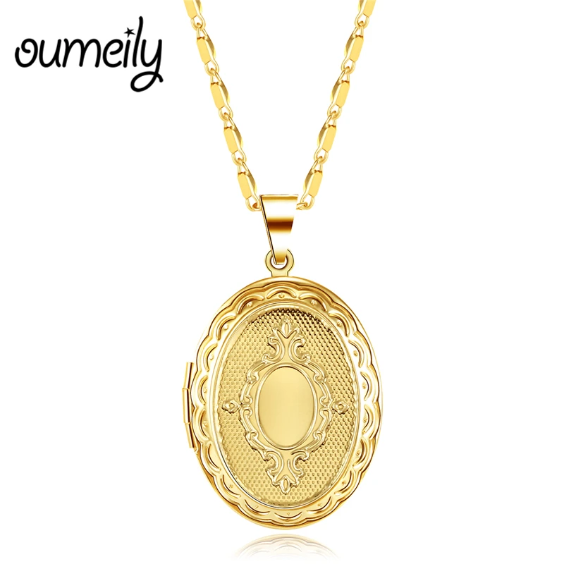 Женское мужское ожерелье с длинной памятью медальон фоторамка кулон золотой