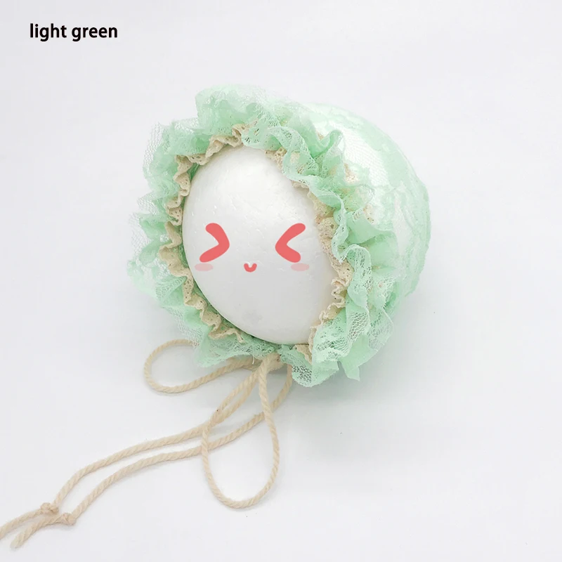 light green Весенняя Кепка, летний для новорожденных, милая шапочка принцессы, кружевные Детские шапочки для девочек, с оборками, на шнуровке, Детские аксессуары для фотосессии - Цвет: light green