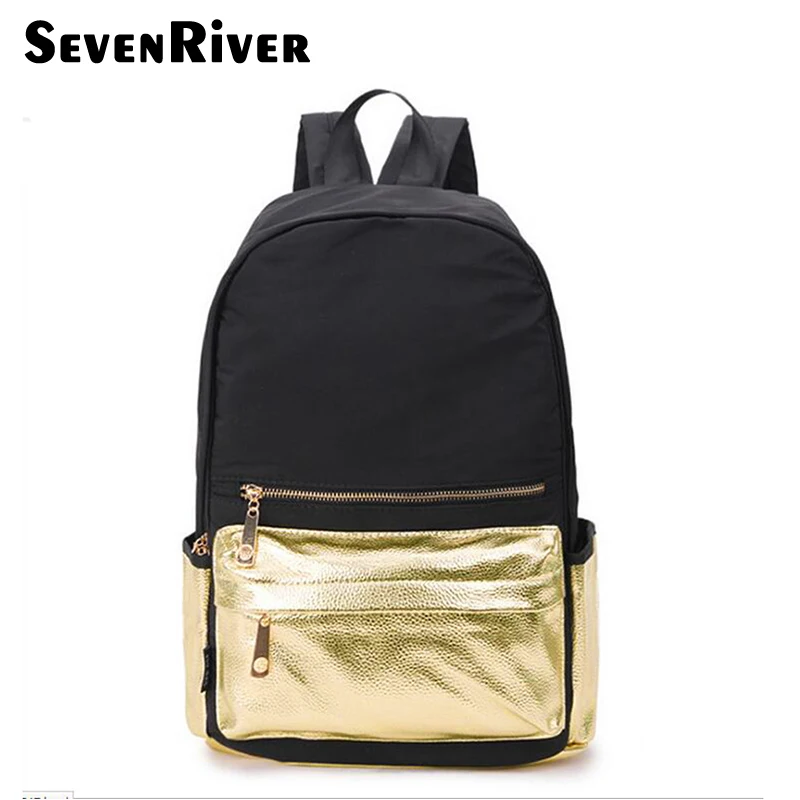Gold Color Women Nylon Backpack For Teenager Girls Bagpack Mochila Feminina Casual School Shoulder Bags Waterproof | Багаж и сумки