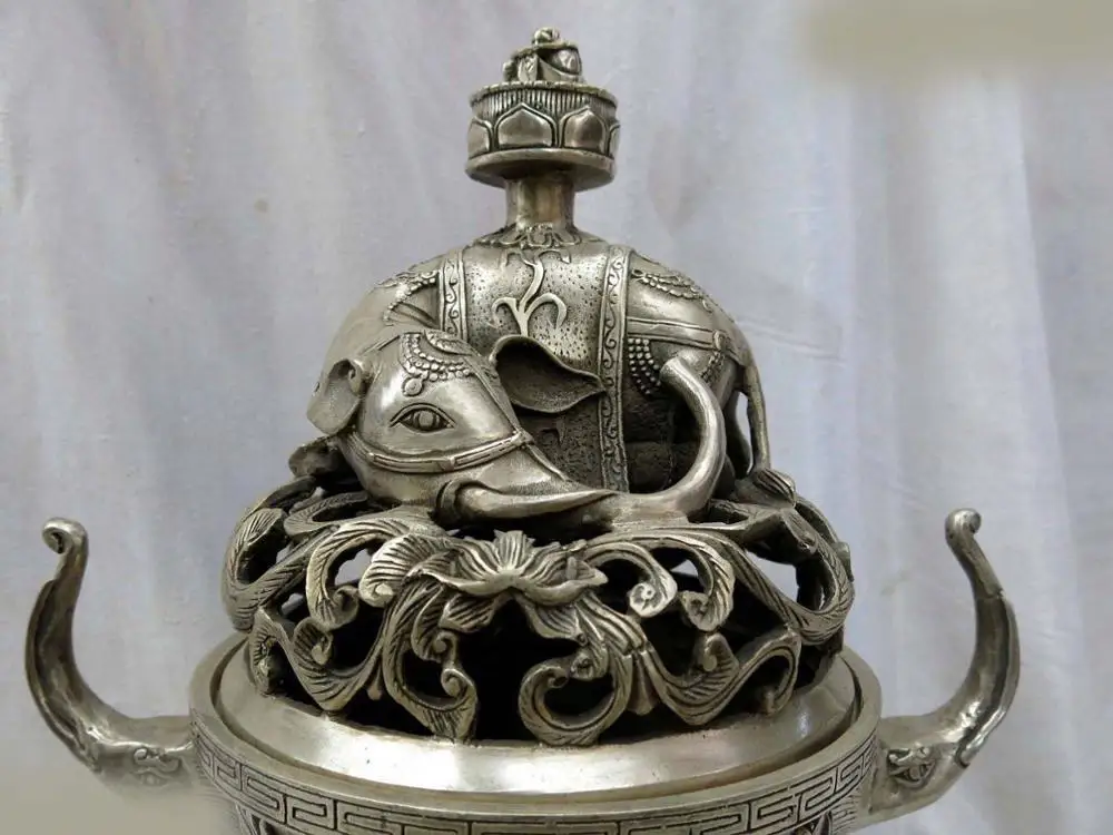 15 &quot китай серебро мелко шесть слон орнамент курильница кадило ( D0426 ) |