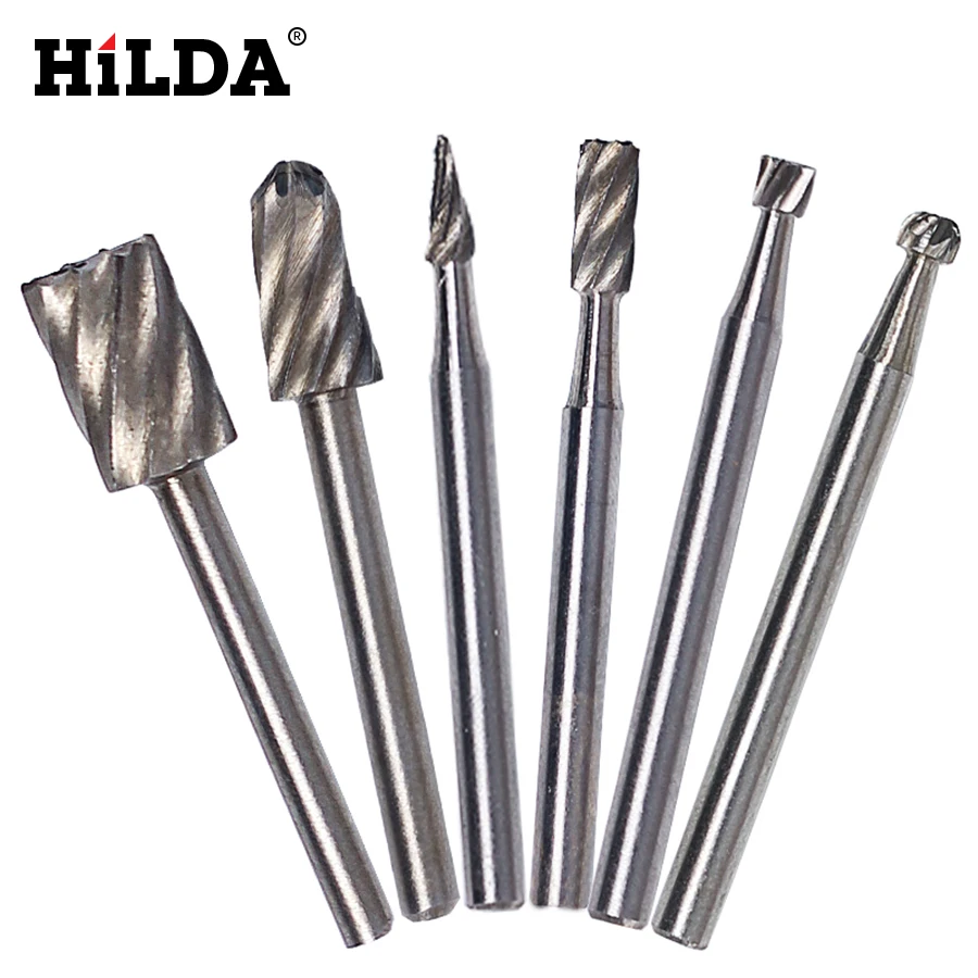 HILDA, 6 шт., HSS Dremel, роторный инструмент, мини сверла, набор заусенцев, Dremel, инструменты для резьбы по дереву, набор инструментов, аксессуары для Dremel