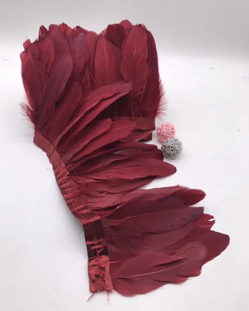 wine red 2 м/лот естественное окрашивание гусиное перо украшение лентами DIY Перья для декора ремесел платье, украшенное перьями ткань пояс Одежда - Цвет: wine red
