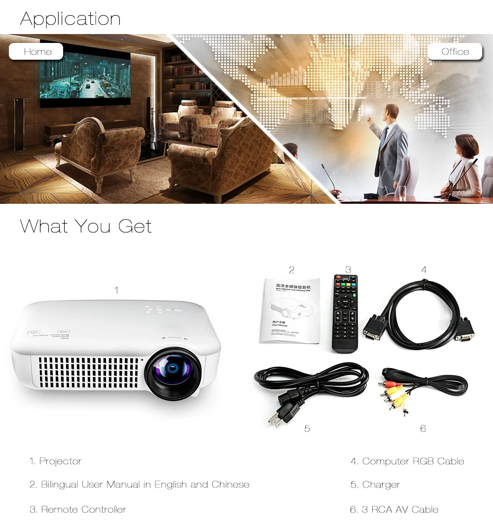 Coolux VS627 ЖК проектор 3000 лм 1280x800 пикселей Поддержка 1080P для домашнего кинотеатра