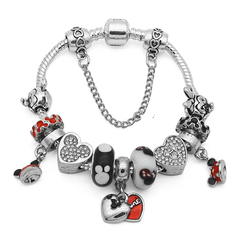Mickey Minnie 4 Bijoux, цветное платье принцессы, браслет и браслеты для женщин, Европейский, сделай сам, стеклянные бусины, пан, браслеты с подвесками, Женские Ювелирные изделия - Окраска металла: Mickey Minnie 4
