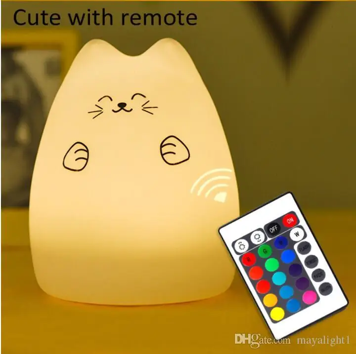 Colorful Cat Silicone LED Night Light Rechargeable Touch Sensor 2 Modes Children Cute Lamp Bedroom with remote switch | Лампы и
