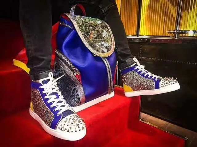 Beertola New 2019 Casual Men Shoes Mixed Color Spikes Crystal Street Style Fashion Boys Rivets Round Toe Lace Up Chaussures Male | Обувь