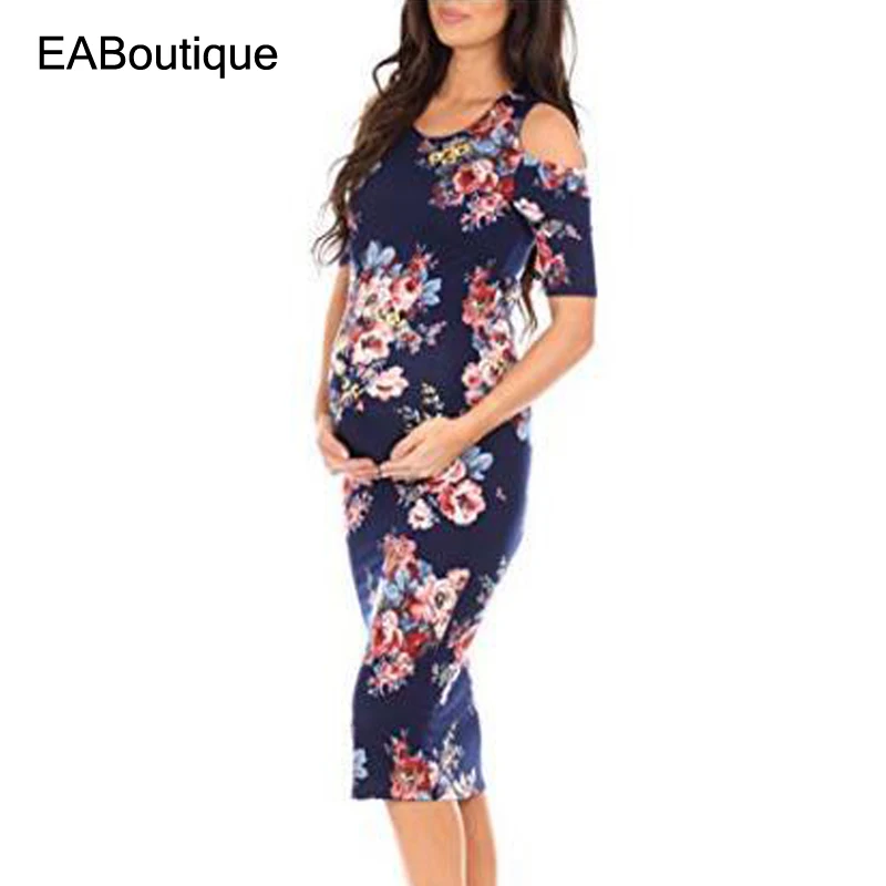 Платье для беременных с коротким рукавом EABoutique прямая юбка открытыми плечами и