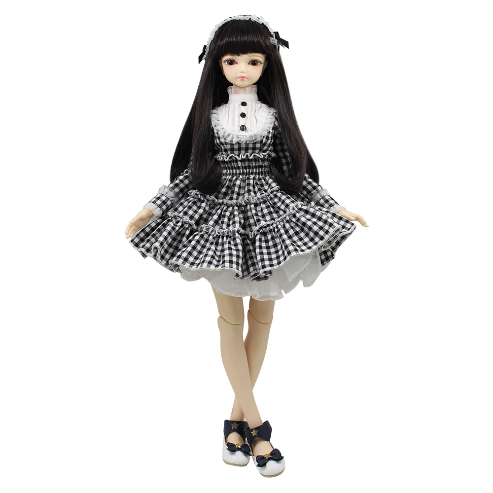 Fortune days 1/4 bjd 45 см с клетчатым платьем повязкой на голову обувь парик макияж