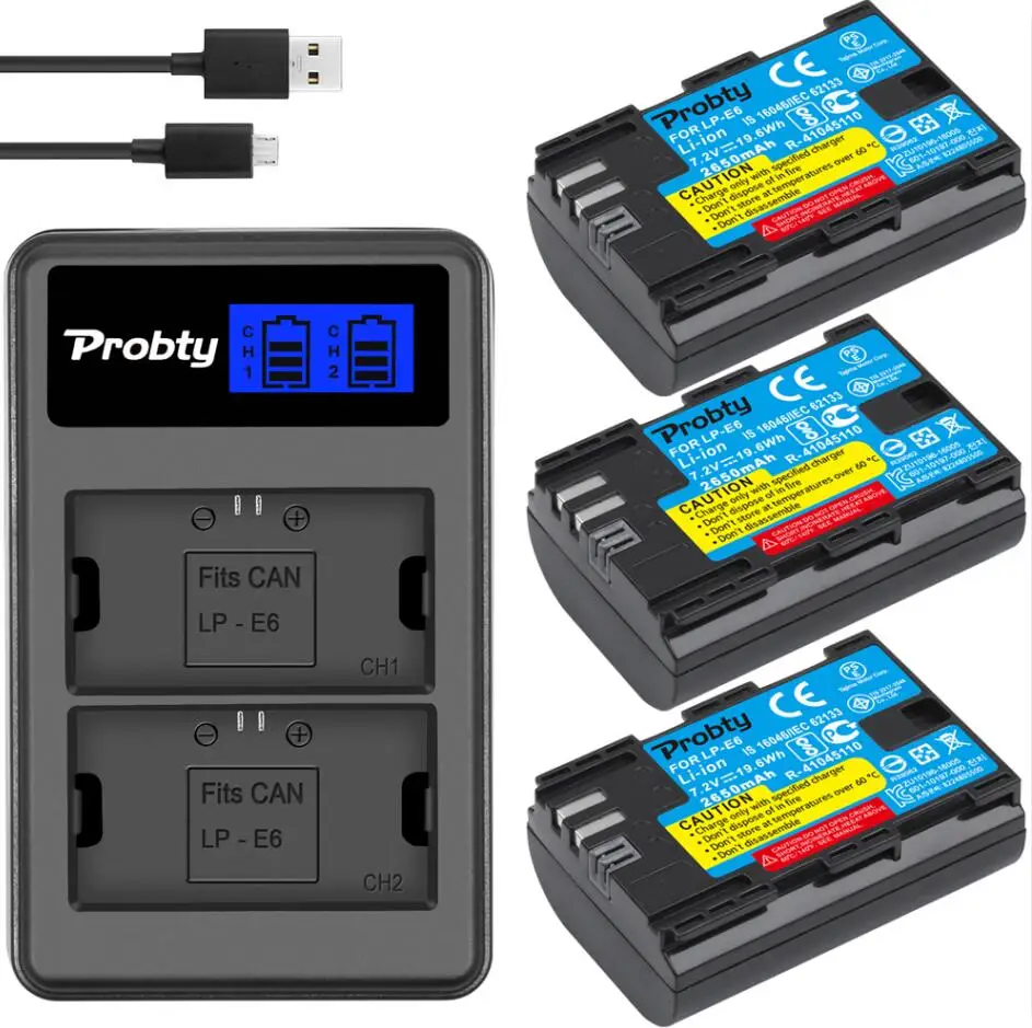 3battery withcharger Аккумулятор для canon 2650mAh LP-E6 LP E6 LPE6 для камеры Canon 5D Mark II III IV, 80D, 70D, 60D, 6D, EOS 5Ds, 5D2, 5D3, 5DSR, 5D4 - Цвет: 3battery withcharger