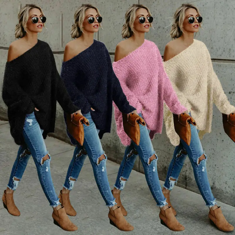 Sweater Shoulder Women The Long Sleeve Hot Pullover Casual Off 2019 new fashion strapless | Женская одежда