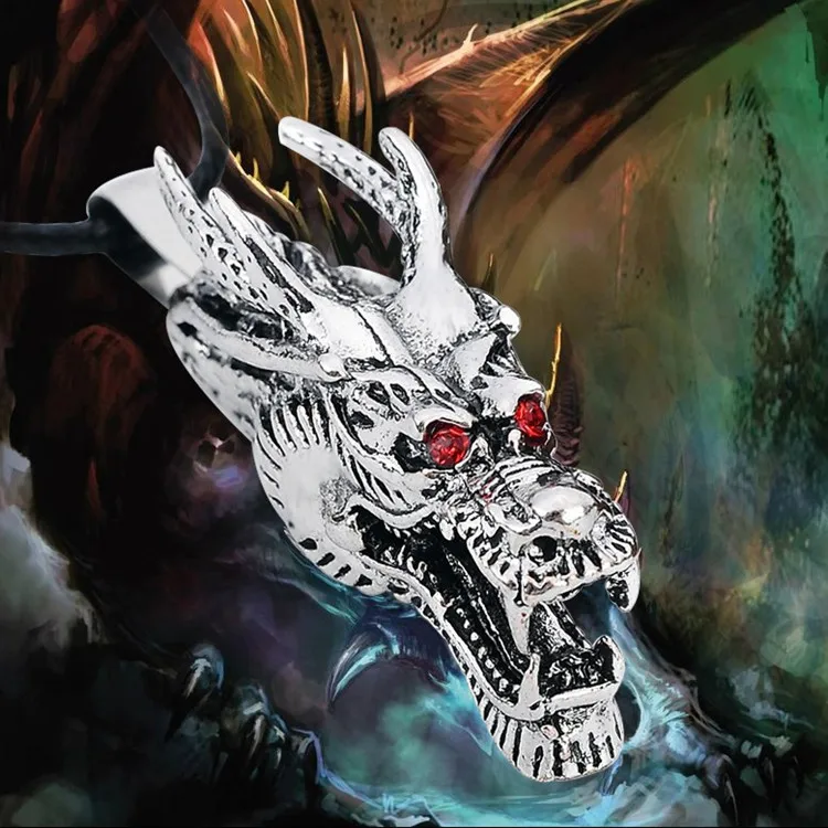 Модное панк ожерелье из нержавеющей стали с кристаллами в виде головы дракона