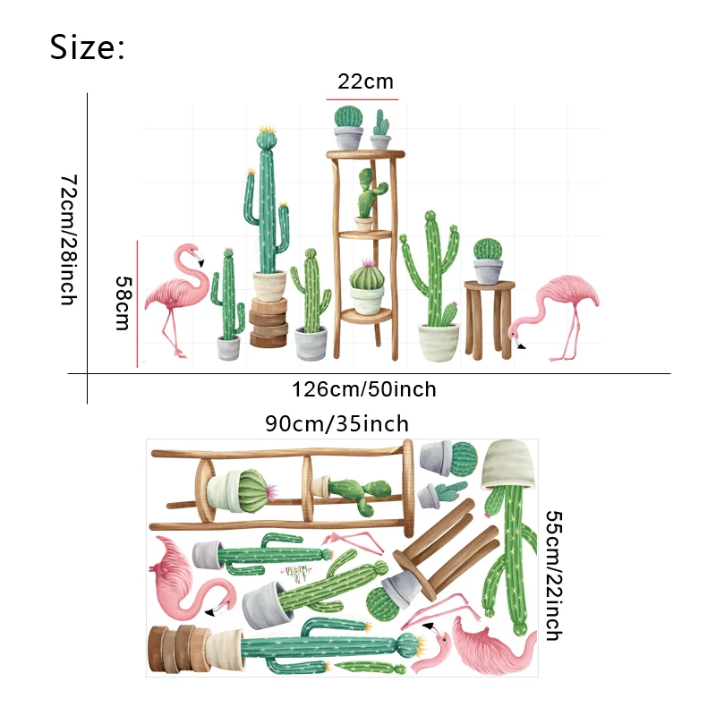 Flamingo Cactus Potted Plant Wall Stickers Living room Bedroom Kids Home Decor Vinyl Decals Removable PVC Art Murals | Дом и сад