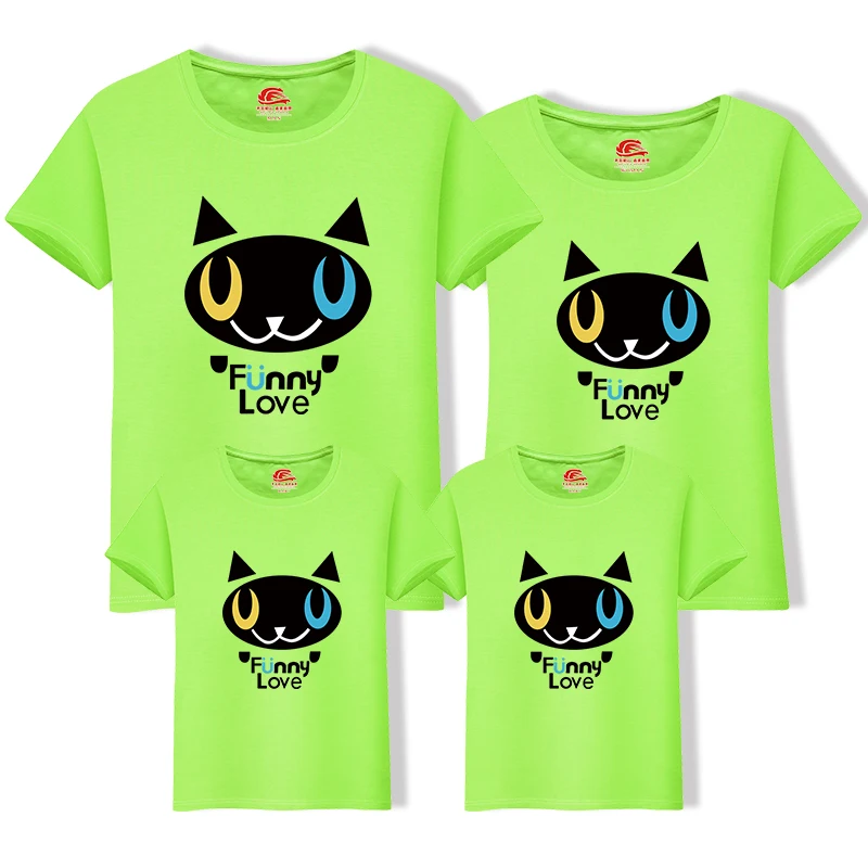 Cotton Father Daughter Matching t Shirt Mom Dad Big Size Tee Black Cat Cartoon Family Clothing Outfits | Мать и ребенок