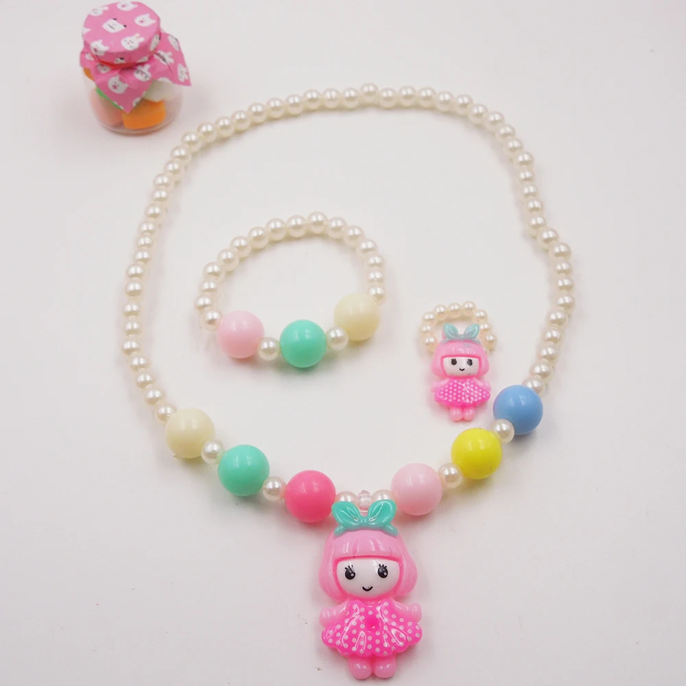 Детское ожерелье ярких цветов для девочек ювелирное изделие с имитацией жемчуга