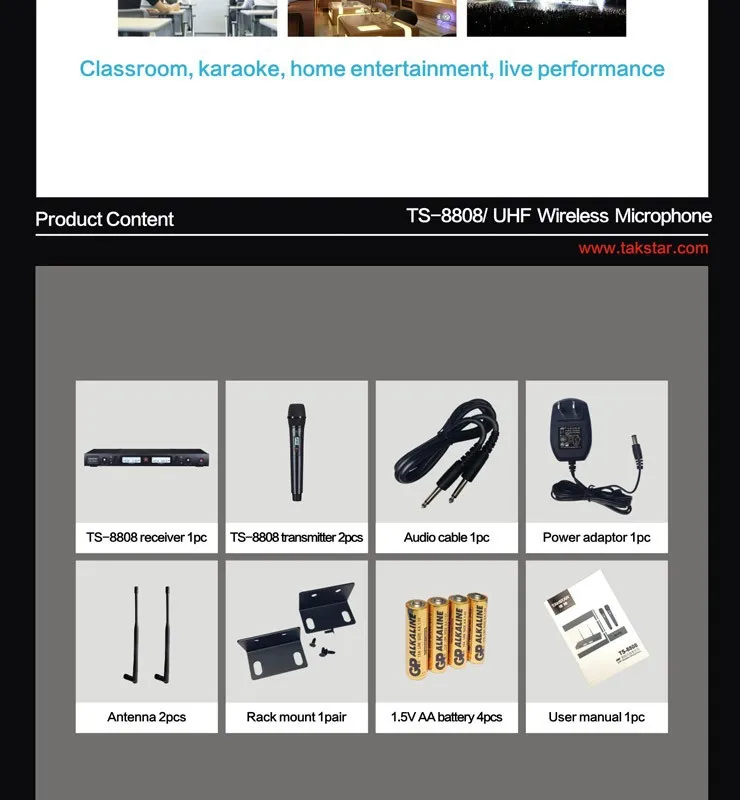 Takstar TS-8808 UHF Беспроводной микрофон двухканальной ЖК-дисплей-отображает для классе, караоке, домашних развлечений, живое исполнение