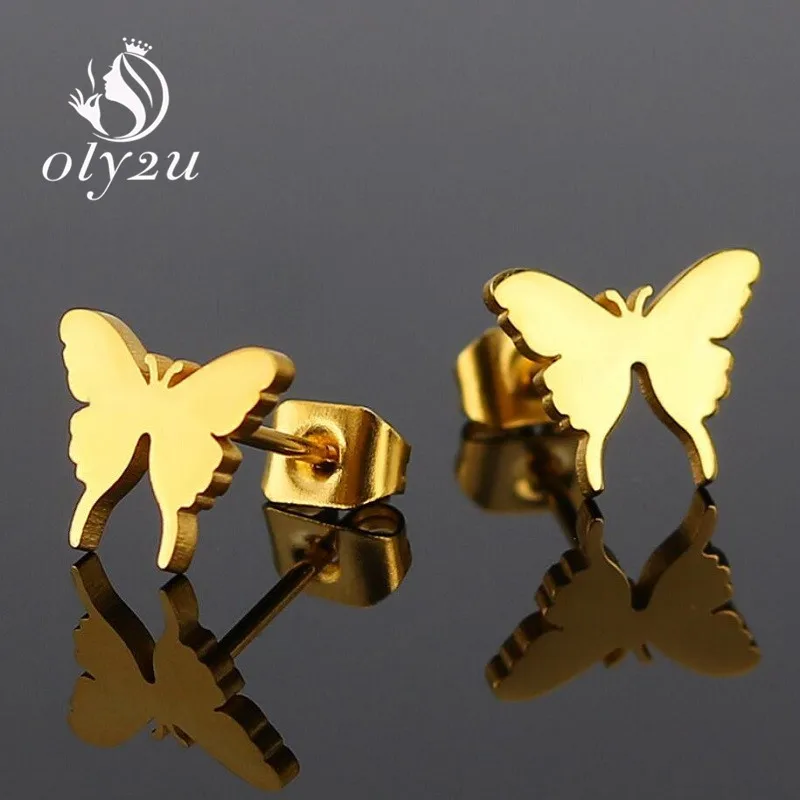 Kpop корейские модные маленькие серьги бабочки Oly2u из нержавеющей стали для