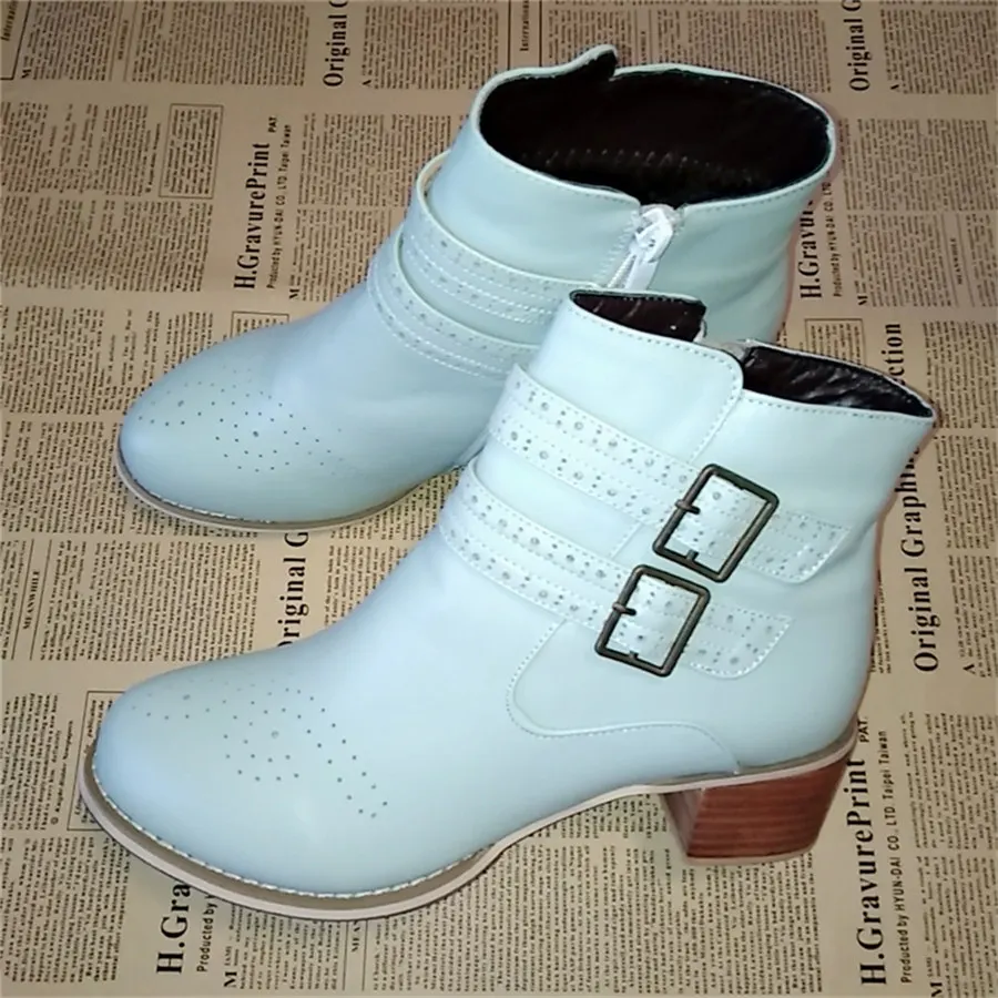 Light blue Женские зимние ботильоны из натуральной коровьей кожи; удобная качественная мягкая обувь; фирменные дизайнерские зимние сапоги ручной работы; Цвет Коричневый, с мехом - Цвет: Light blue