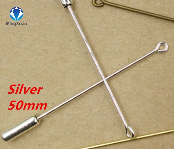 Silver 50mm MINGXUAN 20 шт./лот 50/70 мм Длина унисекс Модные Винтажные латунь 5 видов цветов покрытием длинная Брошь булавка настройки, сделай сам, ювелирное изделие - Окраска металла: Silver 50mm