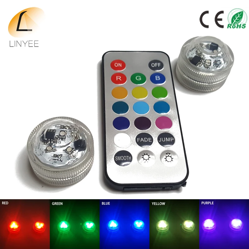 Мини RGB светодиодные подводные огни Водонепроницаемые 3 светодиодных лампы CR2032