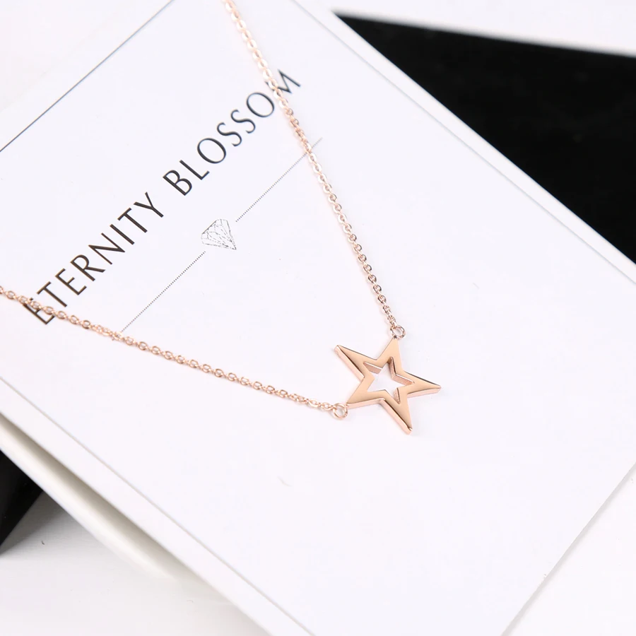 

YUN RUO New Arrival Rose Gold Color Star Pendant Necklace Fashion Titanium Steel Jewelry Woman Birthday Gift Not Fade Drop Ship