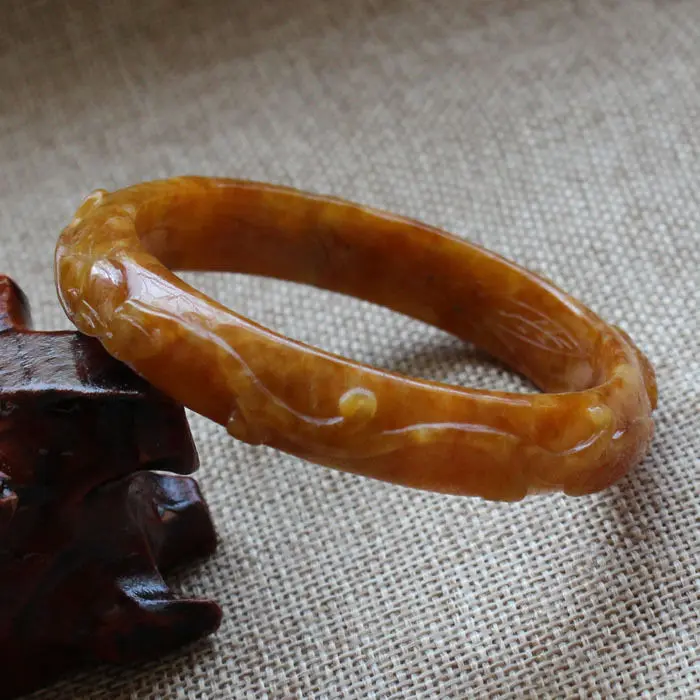 57mm Chinese Hand-carved Emerald Brown Jadeite Jade Gems Bracelet Bangle A6083 | Украшения и аксессуары