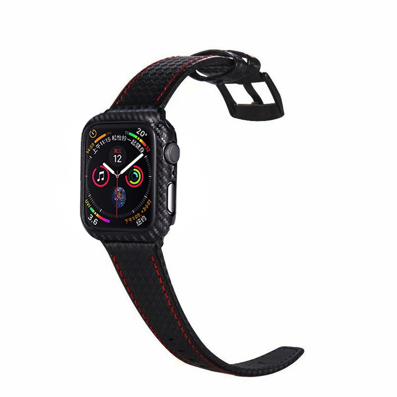 Кожаный ремешок Laforuta для Apple Watch 44мм 40мм из углеродного волокна Ремешок iWatch 44мм 40мм+ чехол для ПК iWatch для часов серии 5/4/3/2