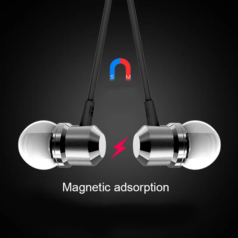 Проводная гарнитура Bluetooth с прямым крючком басы микрофоном Магнитная Адсорбция
