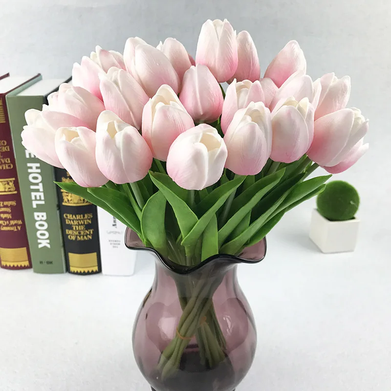 light pink 1 шт. искусственный букет из искусственной кожи настоящий на прикосновение шелк тюльпаны цветы для вечерние свадебные украшения дома цветок - Цвет: light pink