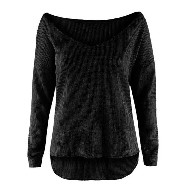 SIMPVALE сплошной цвет свободный с плеча свитер для женщин Slash шеи тонкий вязаный