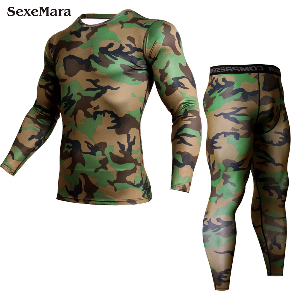 

New Camouflage Long Johns Sport Suit Men Compression Running Gym Clothing Fitness Crossfit Kit Men's Rashgard Thermal Underwear