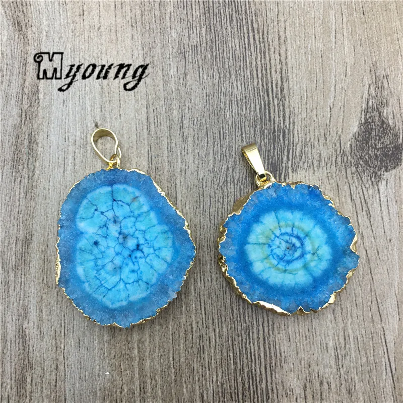 Sun Flower Shape Quartz Druzy Slice Pendant,Natural Crystal stalactite Slab Necklace Charm For Jewelry Making MY2054