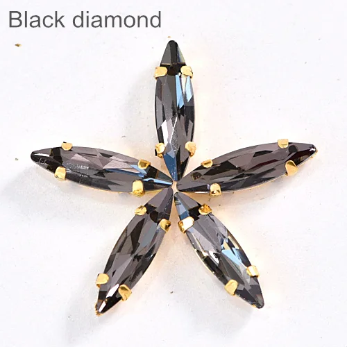Black diamond 4x15 мм, 50 шт., цветные стразы в виде лошадиного глаза с золотыми когтями для шитья, стеклянные камни для свадебного платья F0065 - Цвет: Black diamond