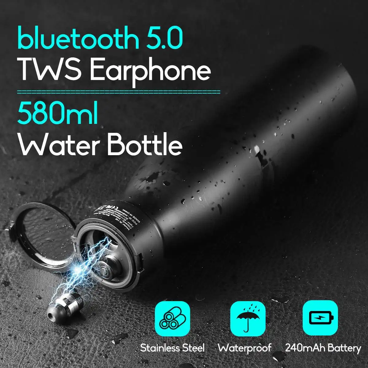 2в1 TWS bluetooth 5,0 наушники беспроводные наушники Спортивная гарнитура+ 580 мл Спортивная бутылка для воды из нержавеющей стали