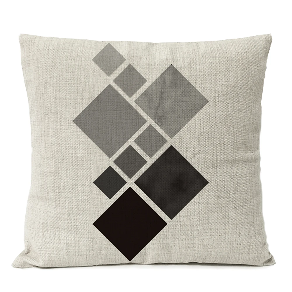 Скандинавский чехол для подушки с геометрическим рисунком черный серый льняной