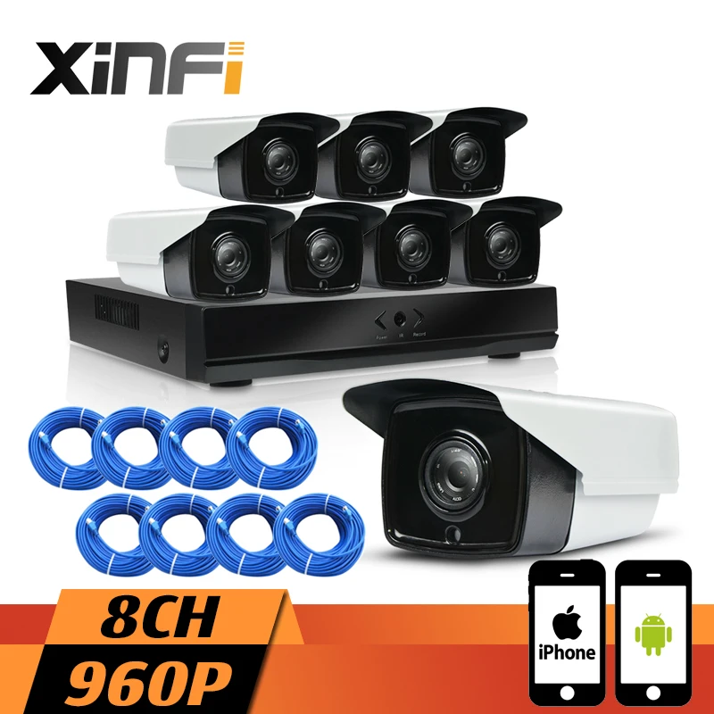 XINFI 8CH HD система видеонаблюдения с 8ch HDMI 1080P NVR сетевой видеорегистратор 8pcs 960P 1.3MP