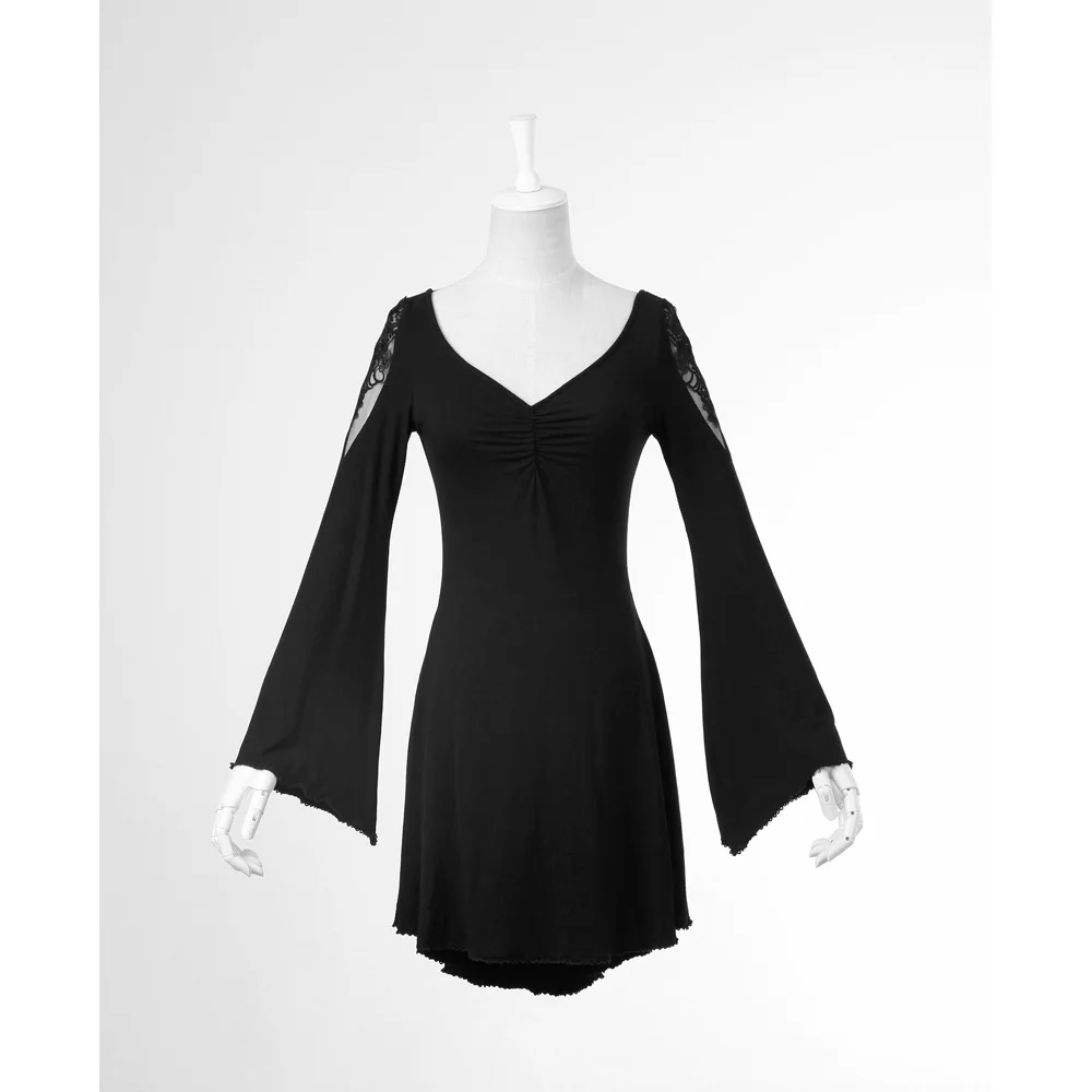 Женское платье в стиле панк Kera черное кружевное с длинным рукавом свободный