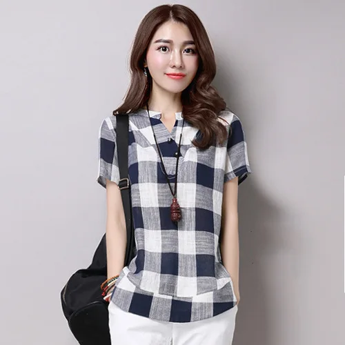 Большой Размеры Blusa feminina свободные льняные Для женщин блузки v образным вырезом