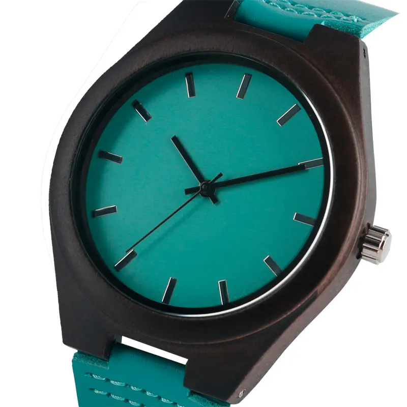 

Green Dial Creative Wooden Watch 2017 relojes hombre Leather Band Bamboo Minimalist Mens Nature Wood relogio masculino