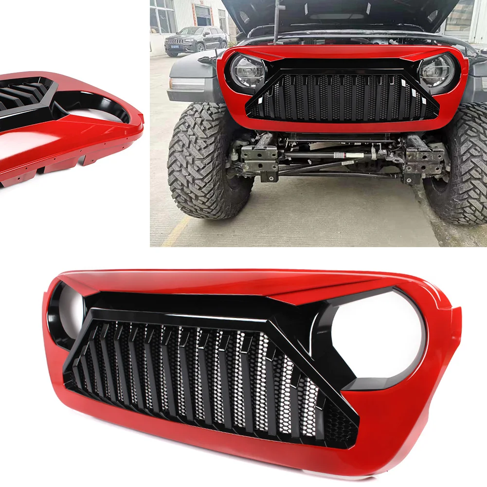 Решетка переднего бампера верхняя решетка с сетчатыми вставками для Jeep Wrangler JL красный ABS пластик