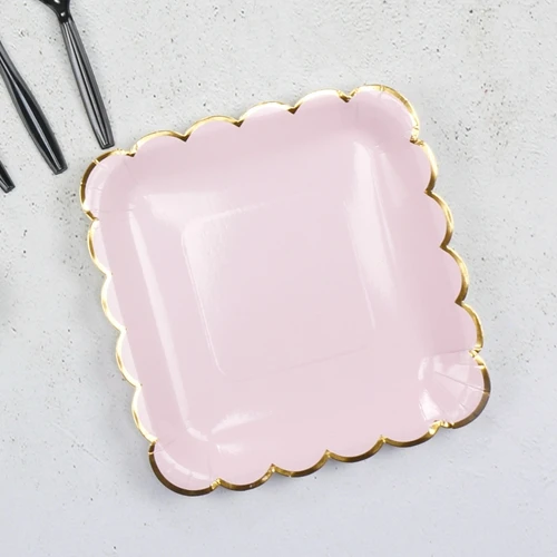 9 inch Pink Plate Золотые блокирующие одноразовые бумажные тарелки и стаканы на День святого Валентина, День рождения, свадьбу, вечеринку, столовые приборы, десертные тарелки для детского душа, вечерние, Декор - Цвет: 9 inch Pink Plate