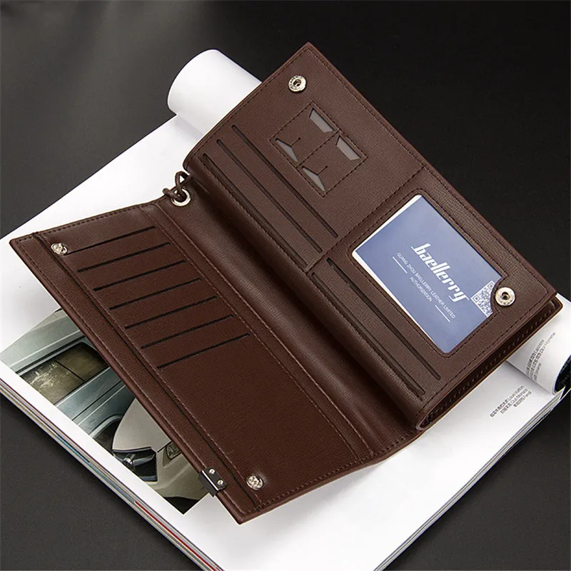 Baellerry новые деловые однотонные кожаные мужские длинные кошельки портативные