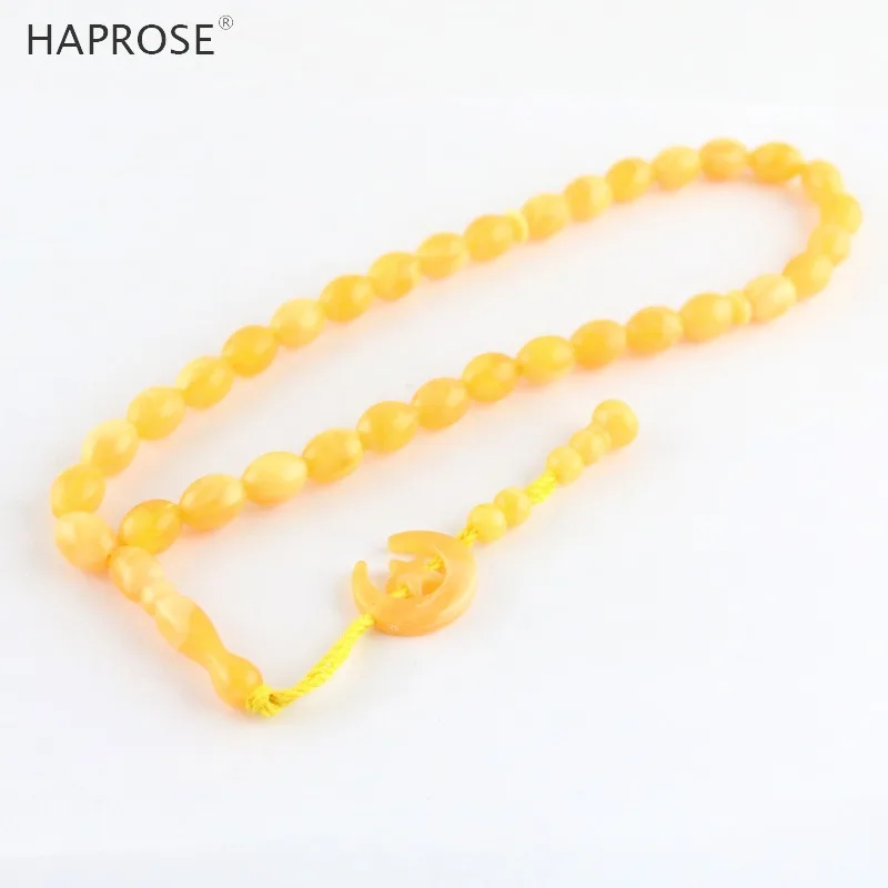 Исламская пение Copal красно коричневый браслет из бисера 33 Бусы Tasbih мусульманских Аллах бусы четки Moon Star знак праздничные подарки - Цвет камня: Honey wax